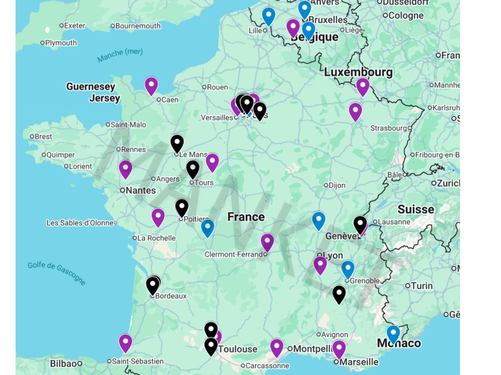 Carte des éditeurs francophones de medium manga 