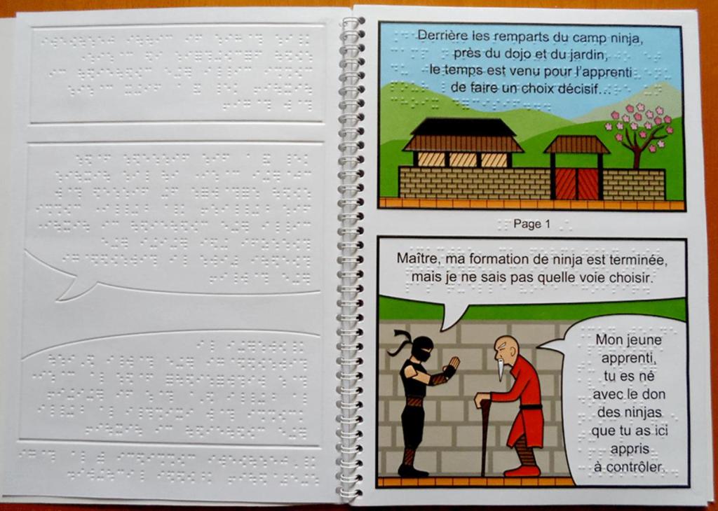 Double-page de la bande dessinée Le Jardin du Ninja publiée en  2016 par l'association L'Image au Bout des Doigts